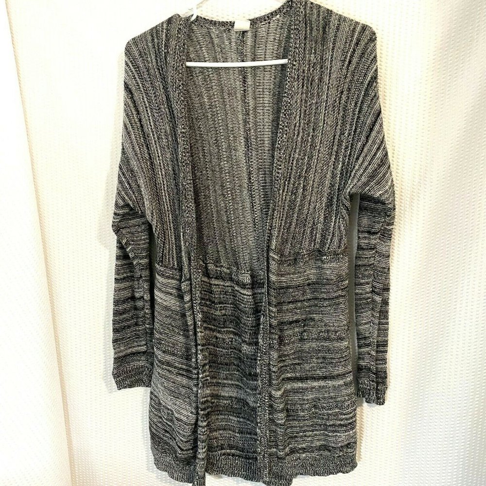 Wild Pearl Women's Long Sleeve Open Front Cardigan Black and Gray